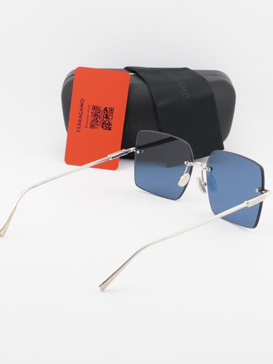 Salvatore Ferragamo SF311S 743 Square Rimless Sunglasses - Gold / Blue main image 7
